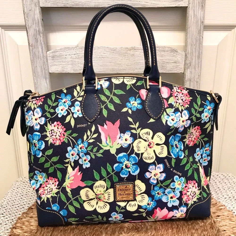 Dooney & Bourke Cottage Garden Ruby Satchel Midnight Blue